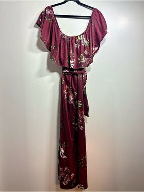 Burgundy Floral Off-Shoulder Maxi